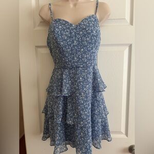 By & By Ladies Blue Dress Adjustable Spaghetti Straps & Ruffled Skirt